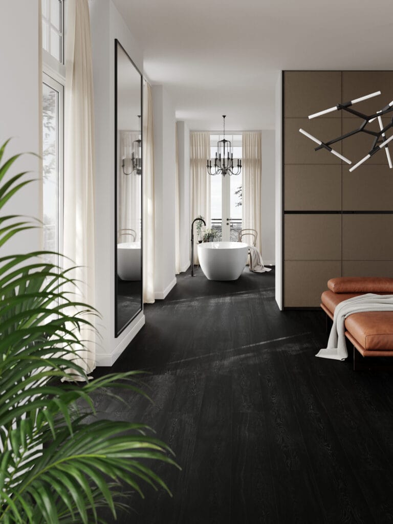 Un sol rigide clipsable effet bois noir